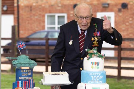 Captain Tom Moore celebrating his 100th birthday