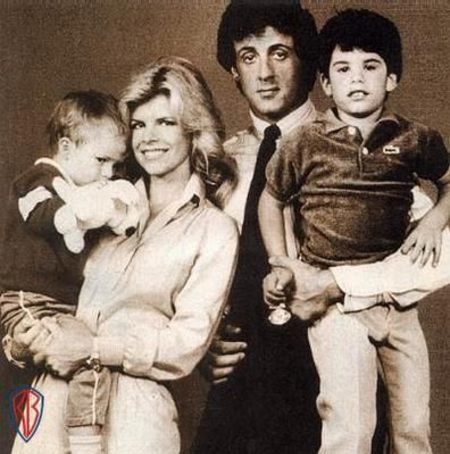 Sasha Czack with her ex-husband, Sylvester Stallone, and their two sons, Sage Stallone and Seargeoh Stallone
